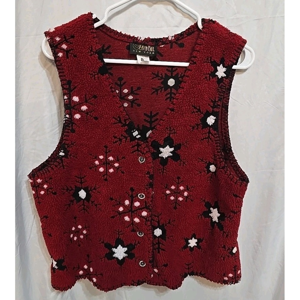 Vintage‎ David Paul Red Snowflake Vest Fleece Size Medium Christmas Holiday